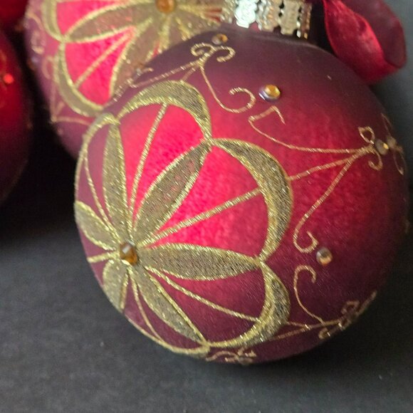 Frontgate Red Gold Flower Burst Glass Ornaments Set Of 4 Luxury Christmas 4–5" - Picture 2 of 10